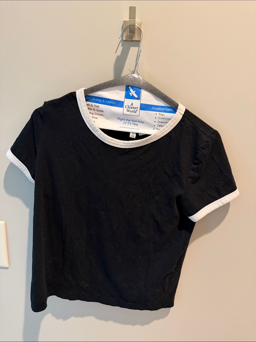 Divided Black Crop Top with White Trim